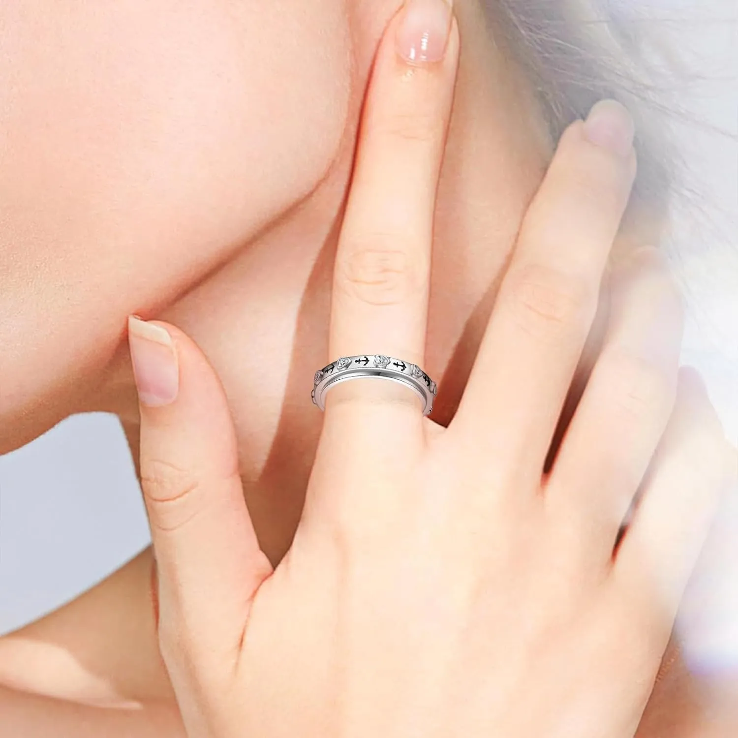JLYY Sterling Silver Fidget Spinner Ring Anxiety Worry Relieving Stress Boredom ADHD Autism Band Spinning Rings for Women Men