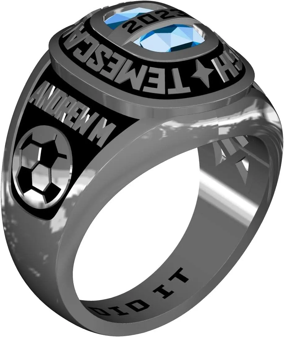 JNJ Customizable Class Ring for Men high school and college graduates, Sterling Silver, Birthstone Class Ring, Suqare stone, Modern Collection-Jour Nouveau Jewelry