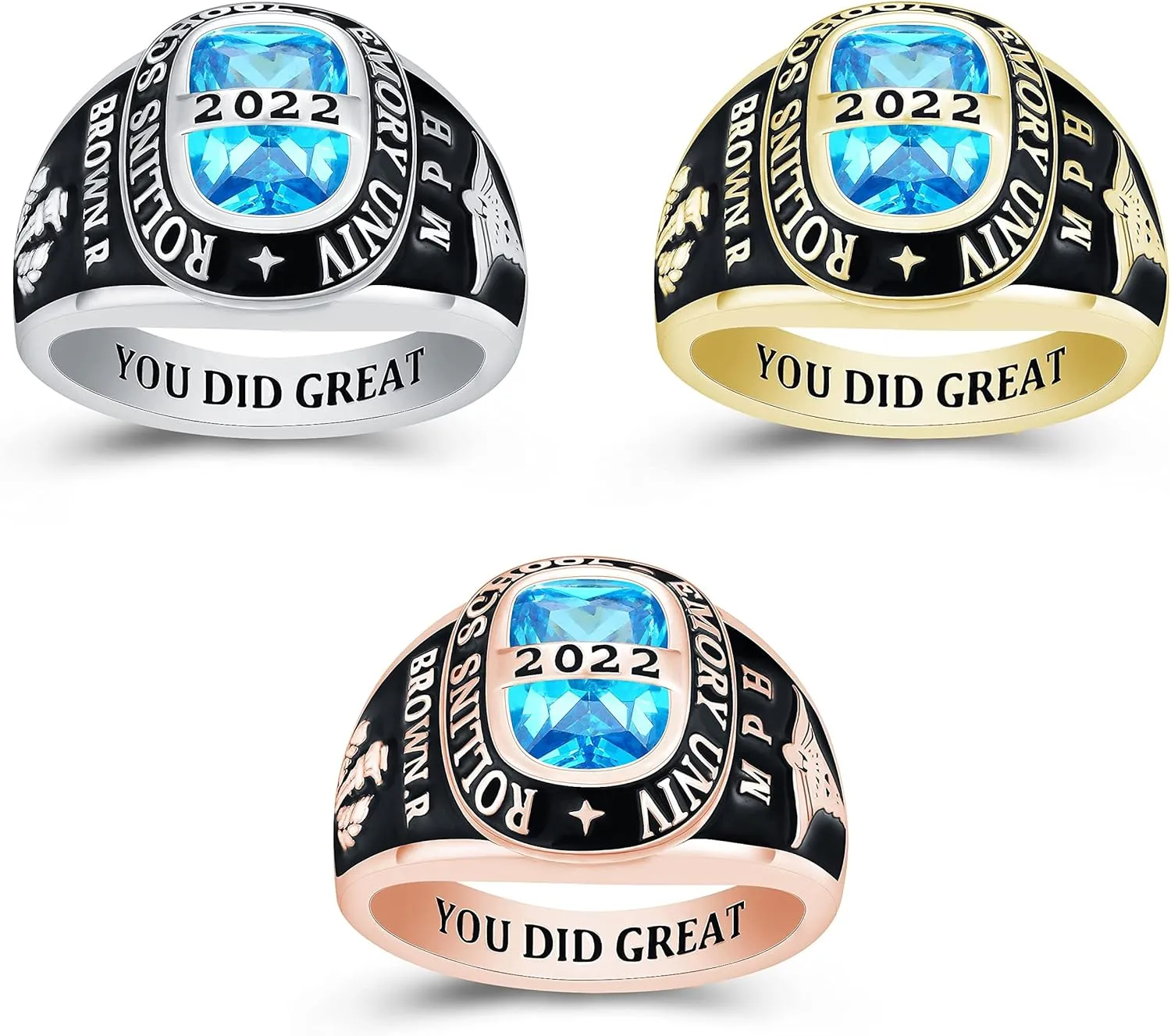 JNJ Customizable Class Ring for Men high school and college graduates, Sterling Silver, Birthstone Class Ring, Suqare stone, Modern Collection-Jour Nouveau Jewelry