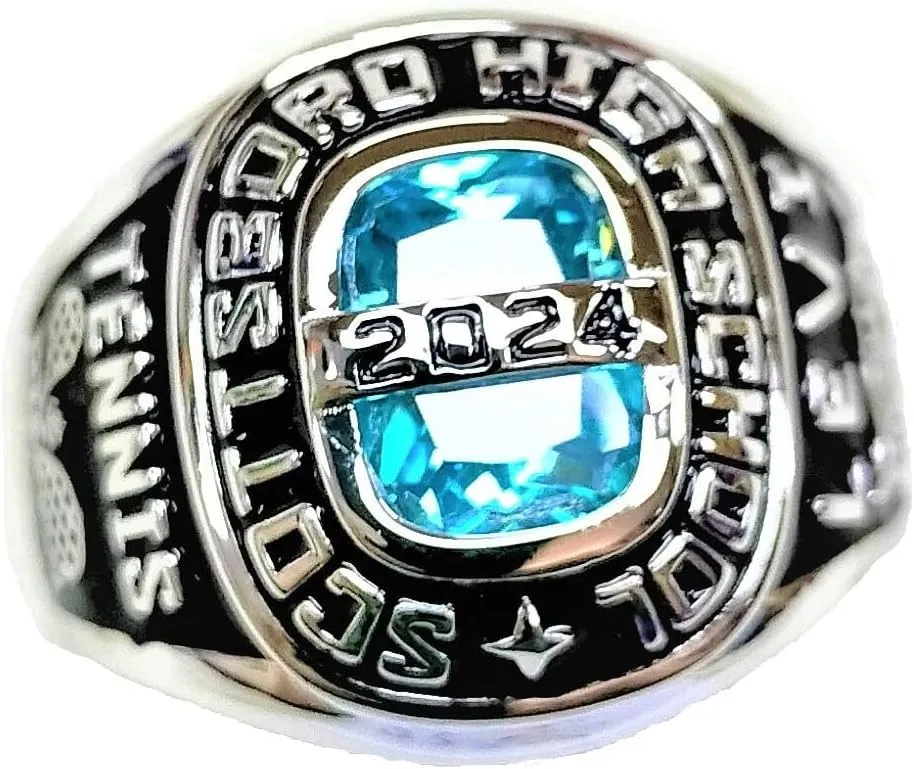 JNJ Customizable Class Ring for Men high school and college graduates, Sterling Silver, Birthstone Class Ring, Suqare stone, Modern Collection-Jour Nouveau Jewelry