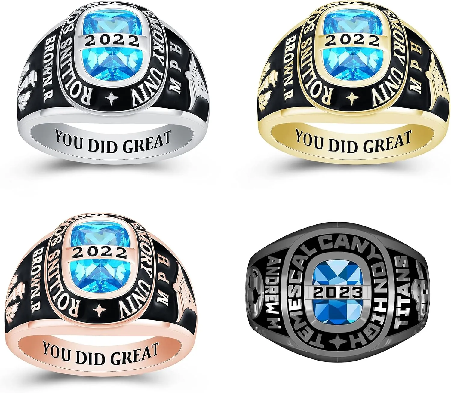 JNJ Customizable Class Ring for Men high school and college graduates, Sterling Silver, Birthstone Class Ring, Suqare stone, Modern Collection-Jour Nouveau Jewelry