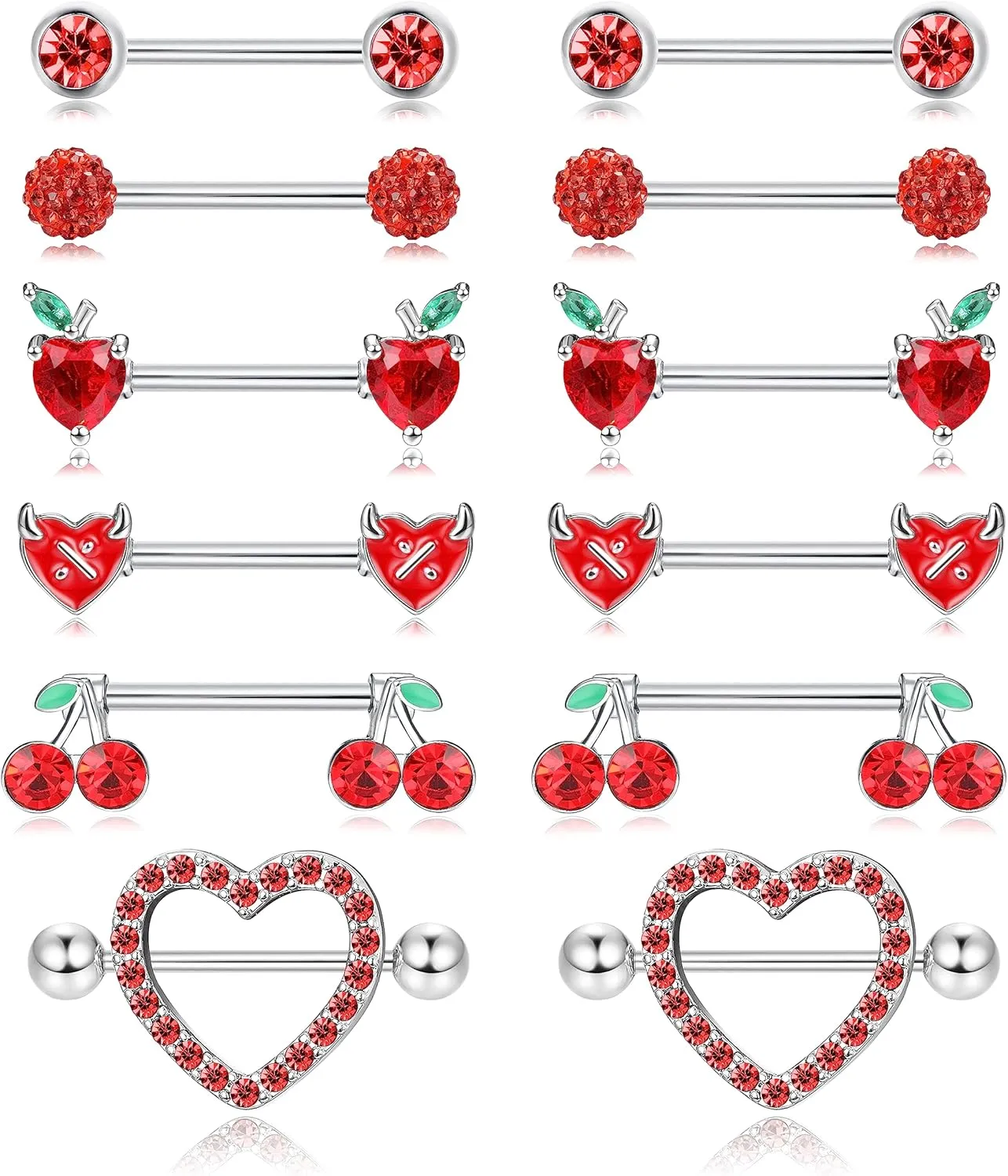 JOERICA 6 Pairs 14G Nipple Rings for Women 316L Stainless Steel Heart Butterfly Moon CZ Flower Barbell Nipple Rings Set Cute Nipplerings Piercing Jewelry