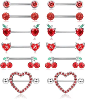 JOERICA 6 Pairs 14G Nipple Rings for Women 316L Stainless Steel Heart Butterfly Moon CZ Flower Barbell Nipple Rings Set Cute Nipplerings Piercing Jewelry
