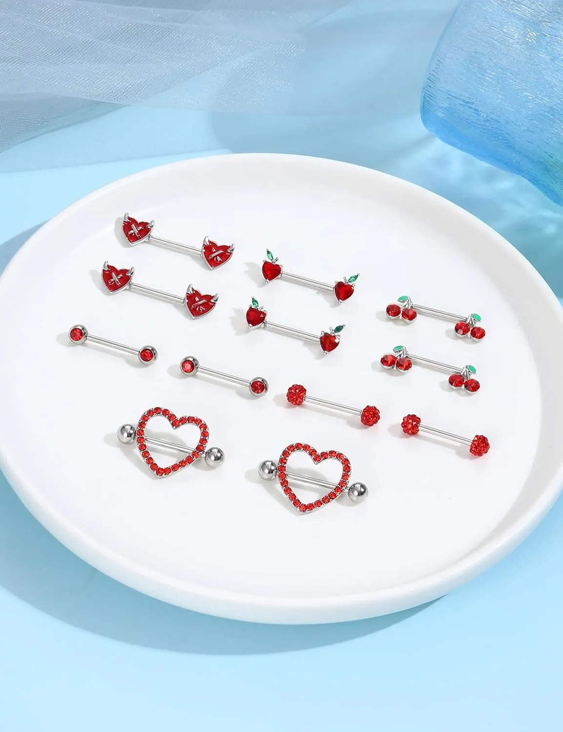 JOERICA 6 Pairs 14G Nipple Rings for Women 316L Stainless Steel Heart Butterfly Moon CZ Flower Barbell Nipple Rings Set Cute Nipplerings Piercing Jewelry