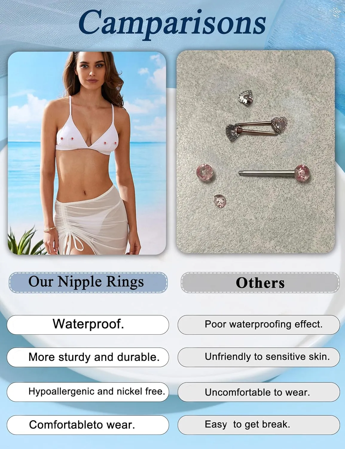 JOERICA 6 Pairs 14G Nipple Rings for Women 316L Stainless Steel Heart Butterfly Moon CZ Flower Barbell Nipple Rings Set Cute Nipplerings Piercing Jewelry