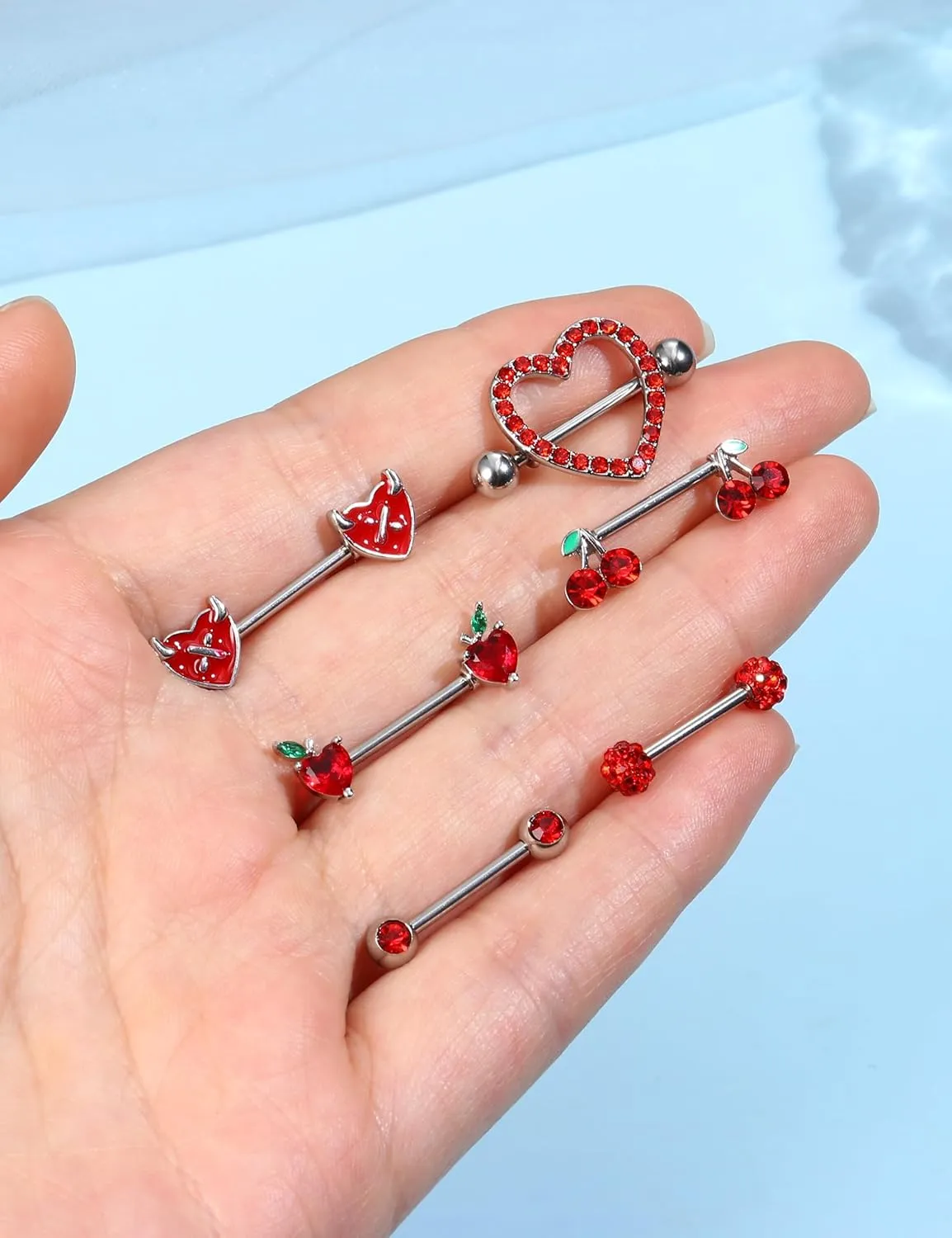 JOERICA 6 Pairs 14G Nipple Rings for Women 316L Stainless Steel Heart Butterfly Moon CZ Flower Barbell Nipple Rings Set Cute Nipplerings Piercing Jewelry