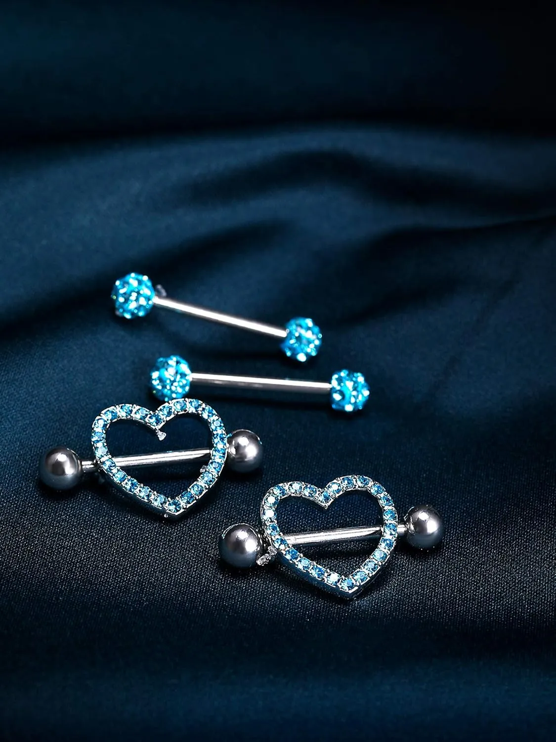 JOVITEC 2 Pairs Stainless Steel Nipple Ring CZ Barbell Rhinestone Nipple Studs for Nipple Tougue Body Piercing, 14 G