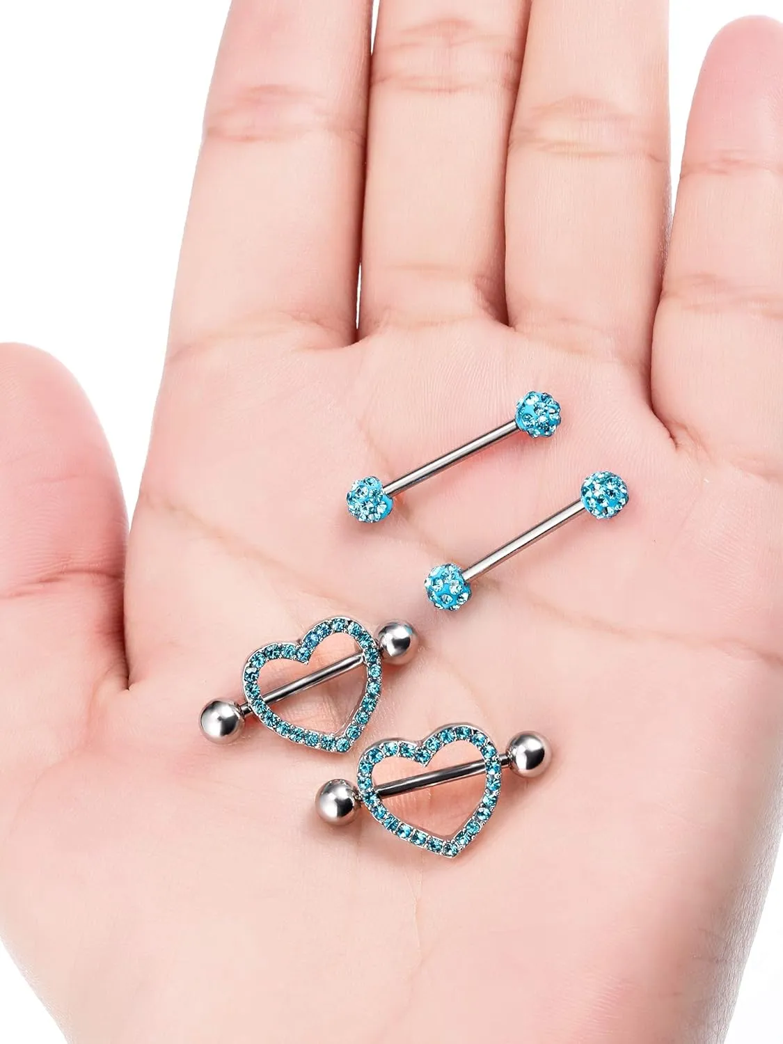JOVITEC 2 Pairs Stainless Steel Nipple Ring CZ Barbell Rhinestone Nipple Studs for Nipple Tougue Body Piercing, 14 G
