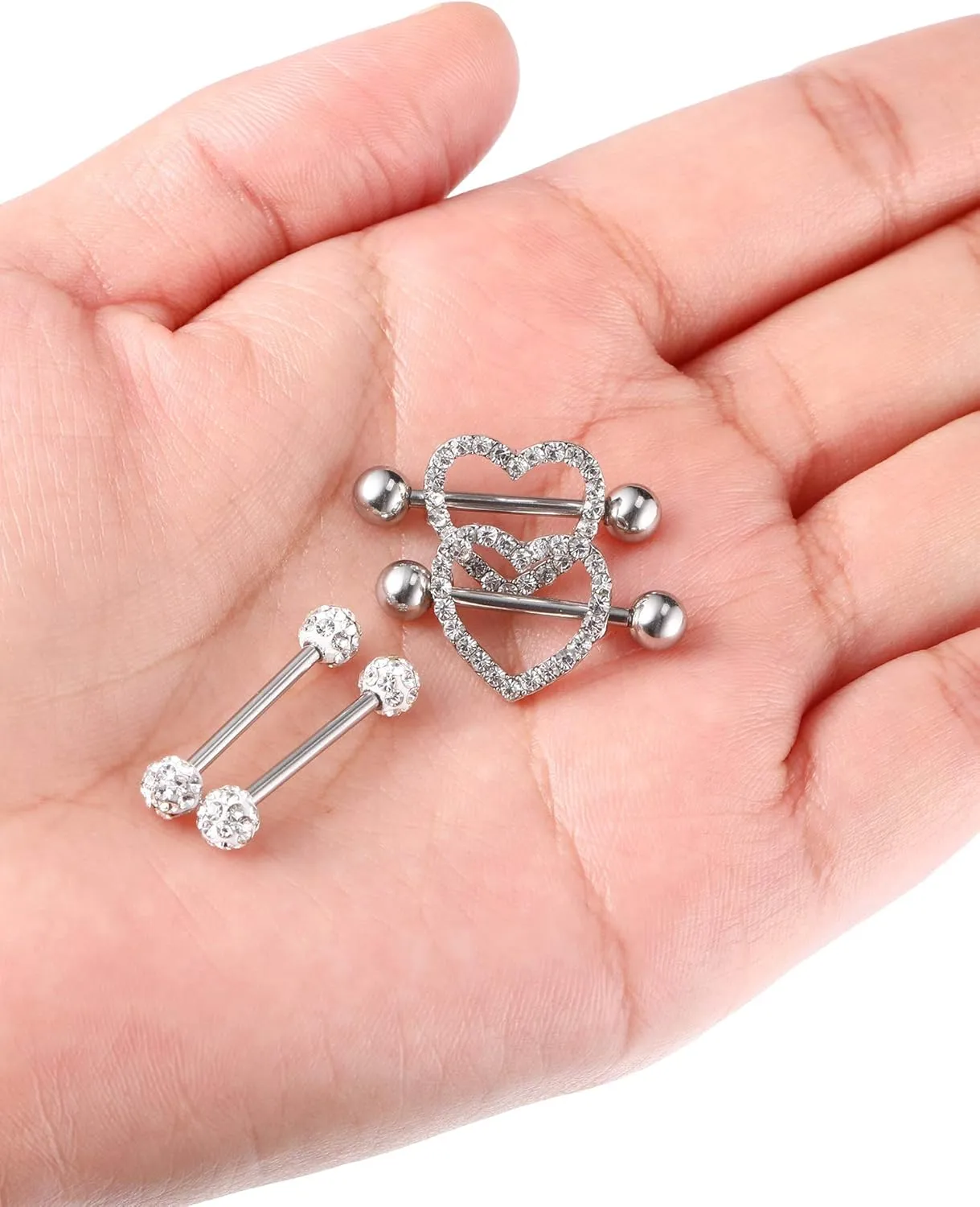 JOVITEC 2 Pairs Stainless Steel Nipple Ring CZ Barbell Rhinestone Nipple Studs for Nipple Tougue Body Piercing, 14 G