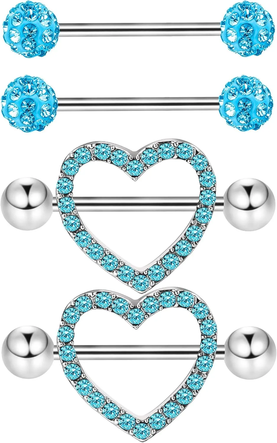 JOVITEC 2 Pairs Stainless Steel Nipple Ring CZ Barbell Rhinestone Nipple Studs for Nipple Tougue Body Piercing, 14 G