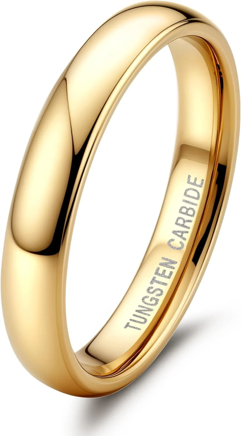 Jstyle 2mm 4mm Tungsten Rings for Men Women Hypoallergenic Wedding Band Rings Gold/Silver Domed High Polish Comfort Fit Size 6-12 Not Tarnished