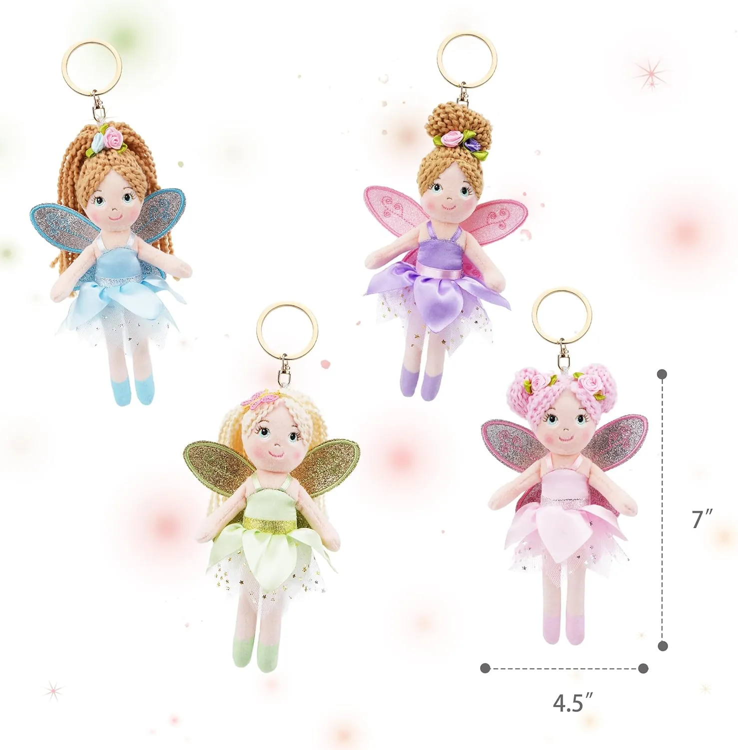 June Garden 7" Enchanted Garden Fairy Doll Faye - Plush Soft Keychain - Bag Charm Gift for Girls - Blue