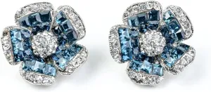 Kenneth Jay Lane Gold and Silver Pave Crystal Button Clip-On Earrings or Sapphire Pave Crystal Clip Earrings