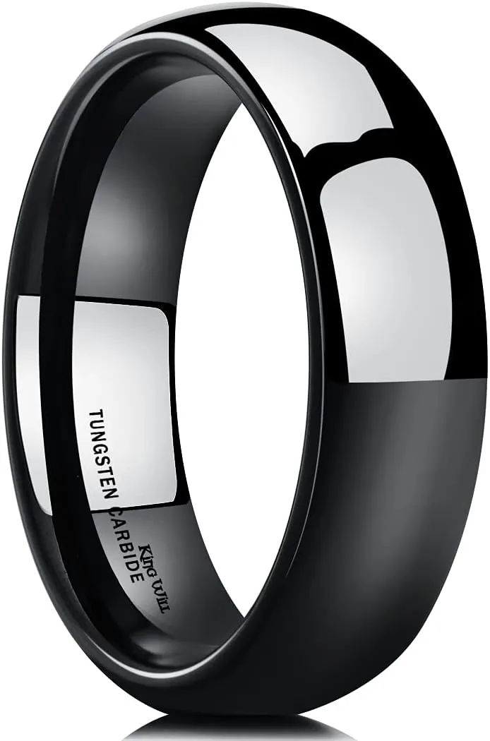King Will 2mm 4mm 6mm 7mm 8mm Silver Tungsten Carbide Mens Ring - Basic Wedding Band for Men Women, Silver Gunmetal Black Blue Domed High Polish Finish Wedding Ring, Comfort Fit Size 4-15