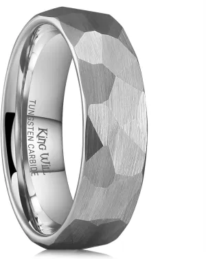 King Will 6mm 8mm Men's Tungsten Carbide Wedding Ring Hammered Wedding Band Mens Domed Black/Silver/Gold/Brown Engagement Ring for Men and Women Matte Brushed Finish Comfort Fit Size 6-14