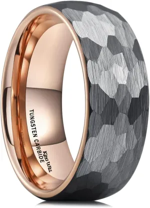 King Will 6mm 8mm Men's Tungsten Carbide Wedding Ring Hammered Wedding Band Mens Domed Black/Silver/Gold/Brown Engagement Ring for Men and Women Matte Brushed Finish Comfort Fit Size 6-14