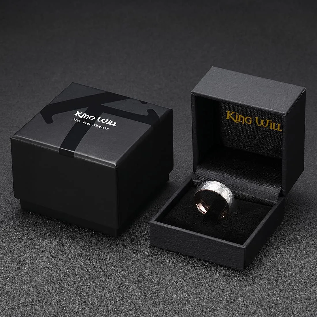 King Will 6mm 8mm Men's Tungsten Carbide Wedding Ring Hammered Wedding Band Mens Domed Black/Silver/Gold/Brown Engagement Ring for Men and Women Matte Brushed Finish Comfort Fit Size 6-14