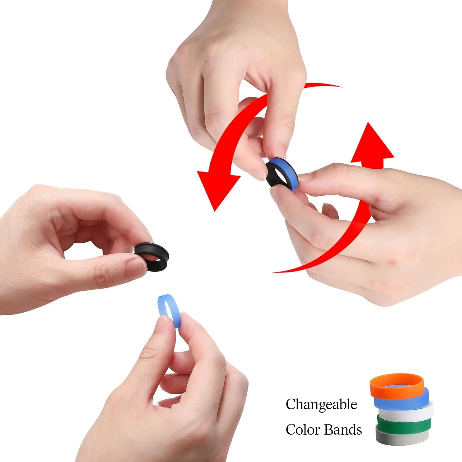 King Will Silicone Ring for Men - Gray Mens Silicone Wedding Band with Gray Blue Green Orange Variety Colors Flexible Changeable Stripe Bands - 8mm Wide Rubber Wedding Bands Engagement Ring
