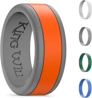 King Will Silicone Ring for Men - Gray Mens Silicone Wedding Band with Gray Blue Green Orange Variety Colors Flexible Changeable Stripe Bands - 8mm Wide Rubber Wedding Bands Engagement Ring