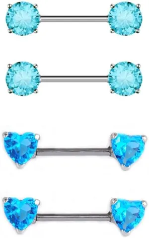 Kokoma 2 Pairs Love Heart Nipple Rings 316L Stainless Steel CZ Crystal Tongue Ring Nipple Shield Ring Barbell Summer Beach Nipplerings Body Piercing Jewelry