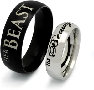 Kriskate & Co. His Beauty Her Beast Ring, His & Hers Rings, Personalized Engrave Stainless Steel Ring,SSR599 (with Inside Engraving)