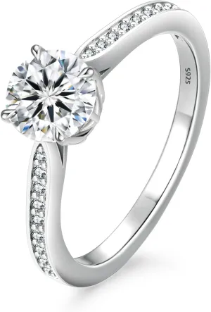 KRKC 1CT Moissanite Engagement Ring, 1 Carat Round White Moissanite, Modern Halo Design, 15g White Gold & Platinum Plated Sterling Silver, Female, 1 Stone, Adult, All Collection