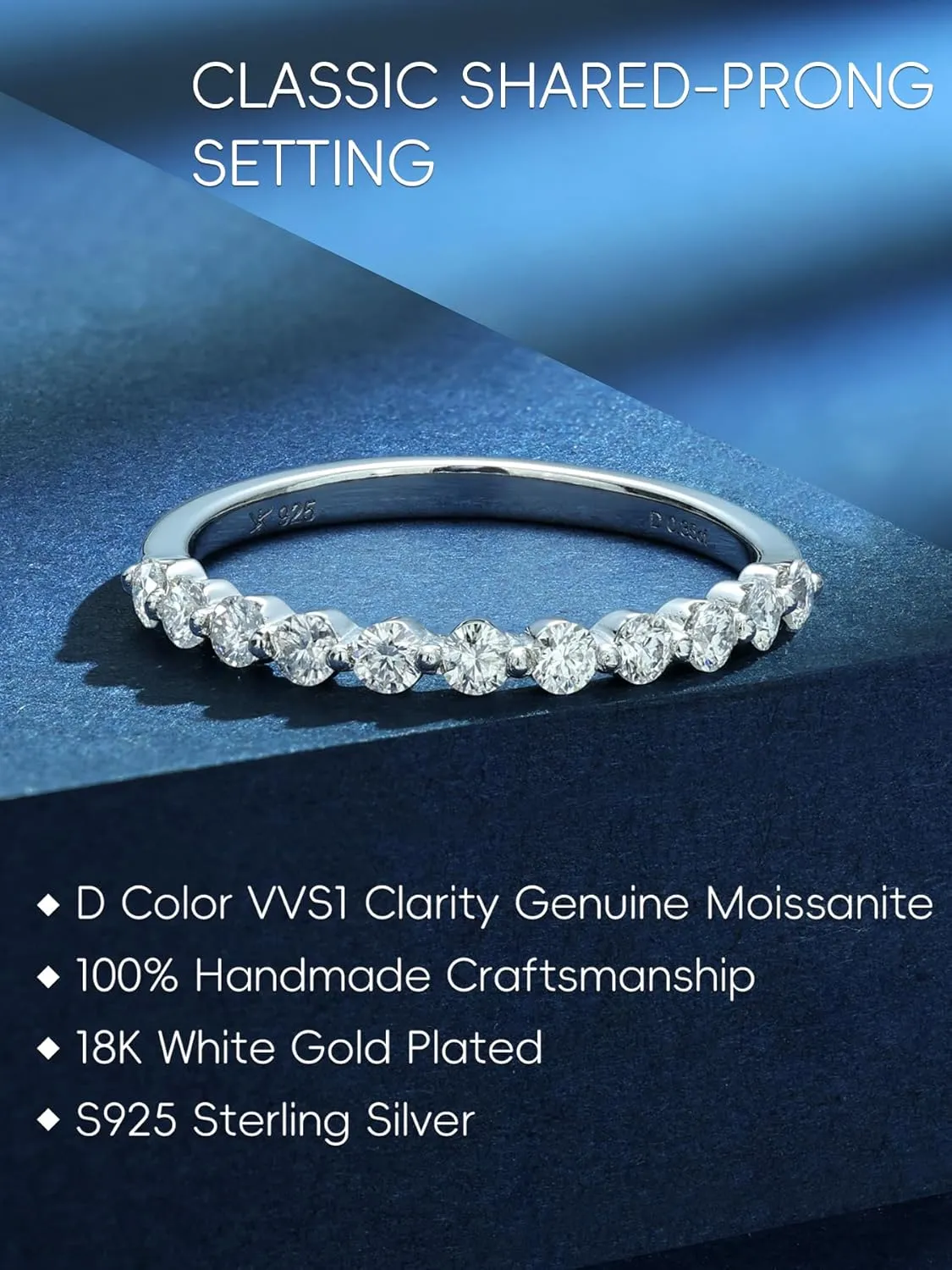 KSTYLE Moissanite Wedding Bands for Women Eternity Band Ring, D Color VVS1 Clarity Sterling Silver Rings 18K White Gold Plated Stacking Engagement Ring for Women-New Shared Prong Setting