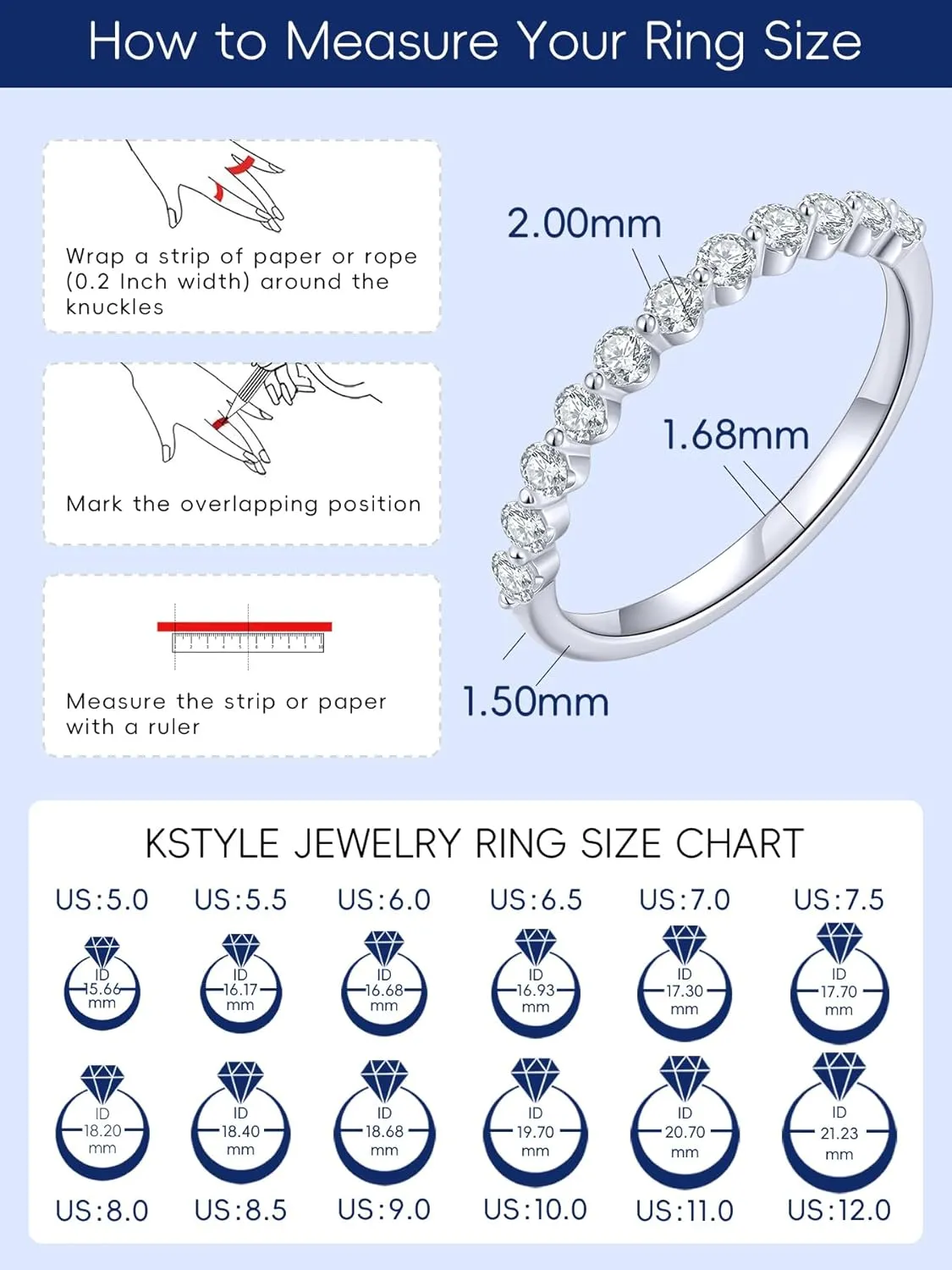 KSTYLE Moissanite Wedding Bands for Women Eternity Band Ring, D Color VVS1 Clarity Sterling Silver Rings 18K White Gold Plated Stacking Engagement Ring for Women-New Shared Prong Setting