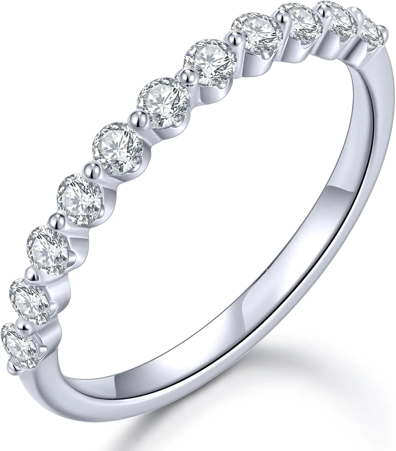 KSTYLE Moissanite Wedding Bands for Women Eternity Band Ring, D Color VVS1 Clarity Sterling Silver Rings 18K White Gold Plated Stacking Engagement Ring for Women-New Shared Prong Setting