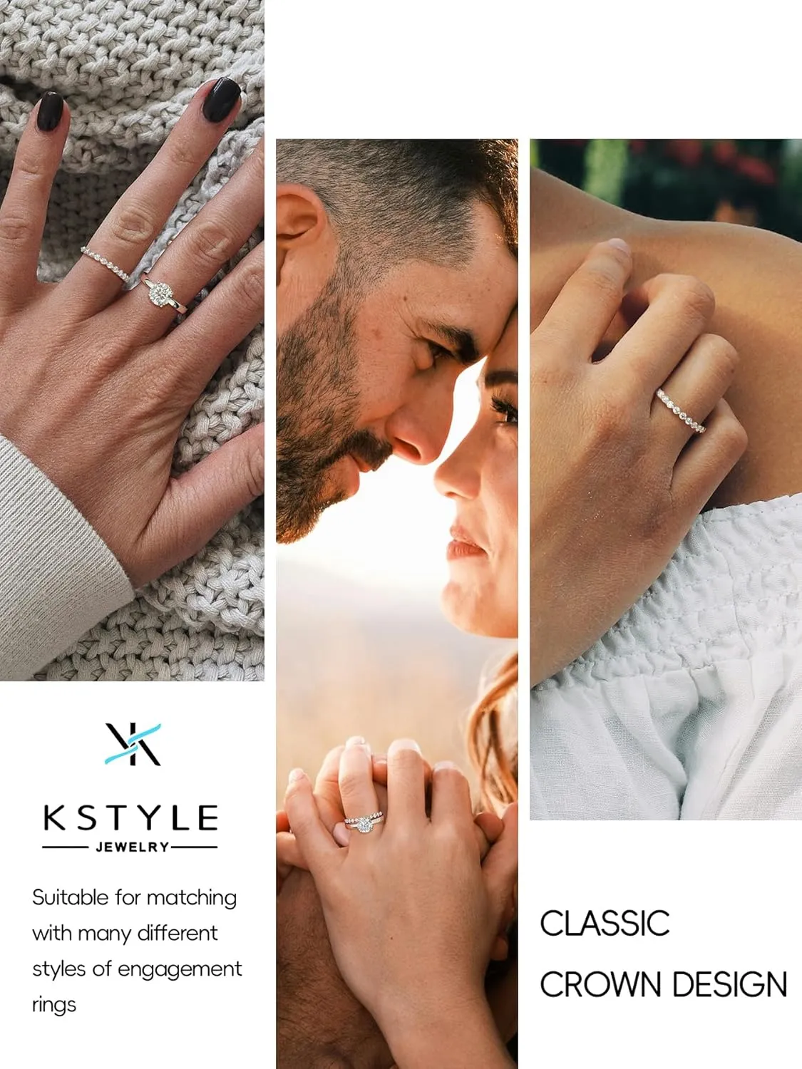 KSTYLE Moissanite Wedding Bands for Women Eternity Band Ring, D Color VVS1 Clarity Sterling Silver Rings 18K White Gold Plated Stacking Engagement Ring for Women-New Shared Prong Setting