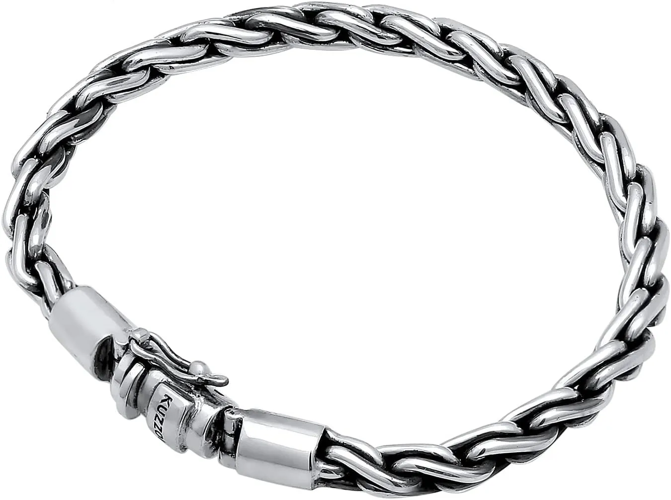 kuzzoi 925 Sterling Silver Round Byzantine Bracelet for Men, Length 7,48 inch - 9,05 inch, Width 0,24 inch, 0.85 oz