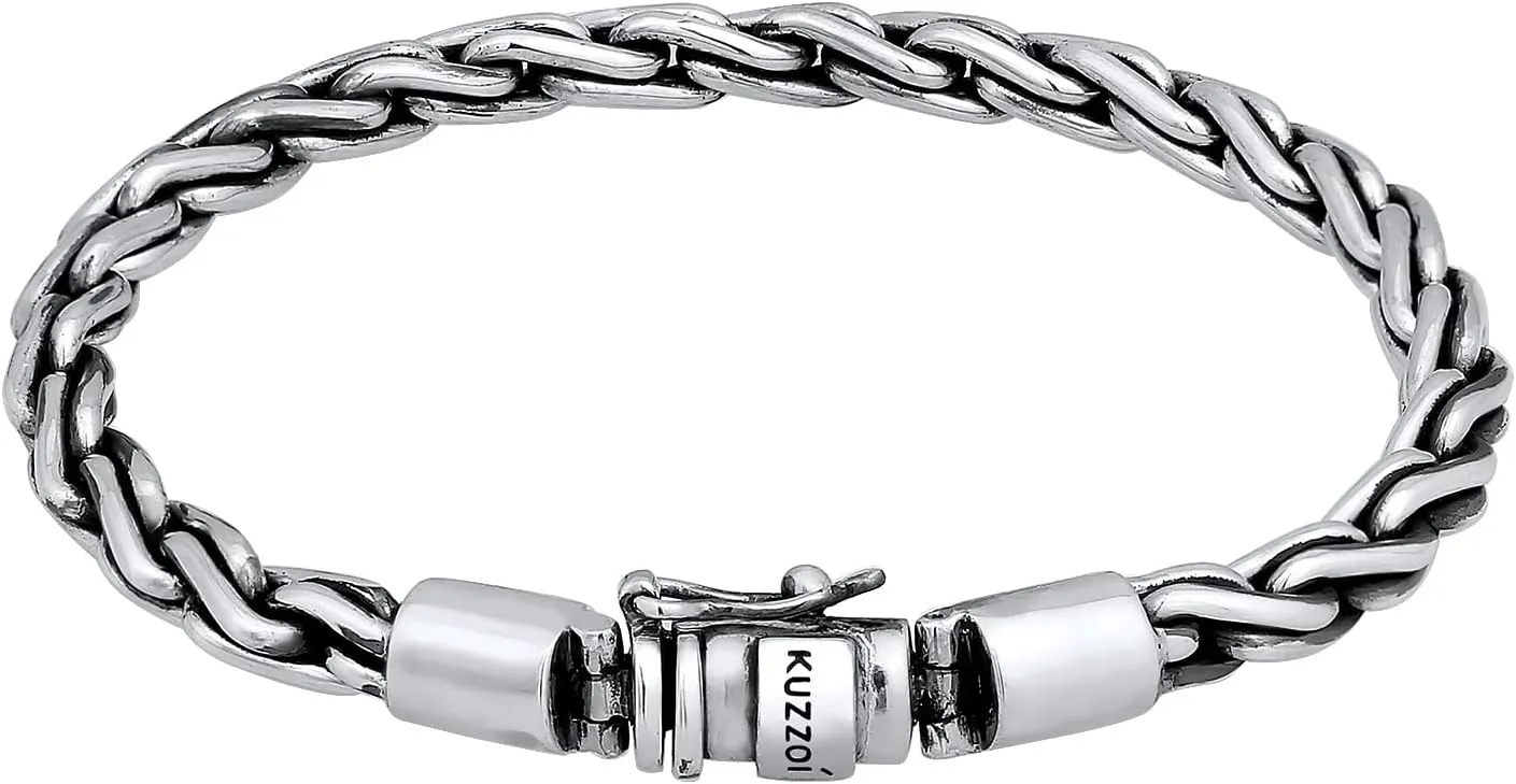 kuzzoi 925 Sterling Silver Round Byzantine Bracelet for Men, Length 7,48 inch - 9,05 inch, Width 0,24 inch, 0.85 oz