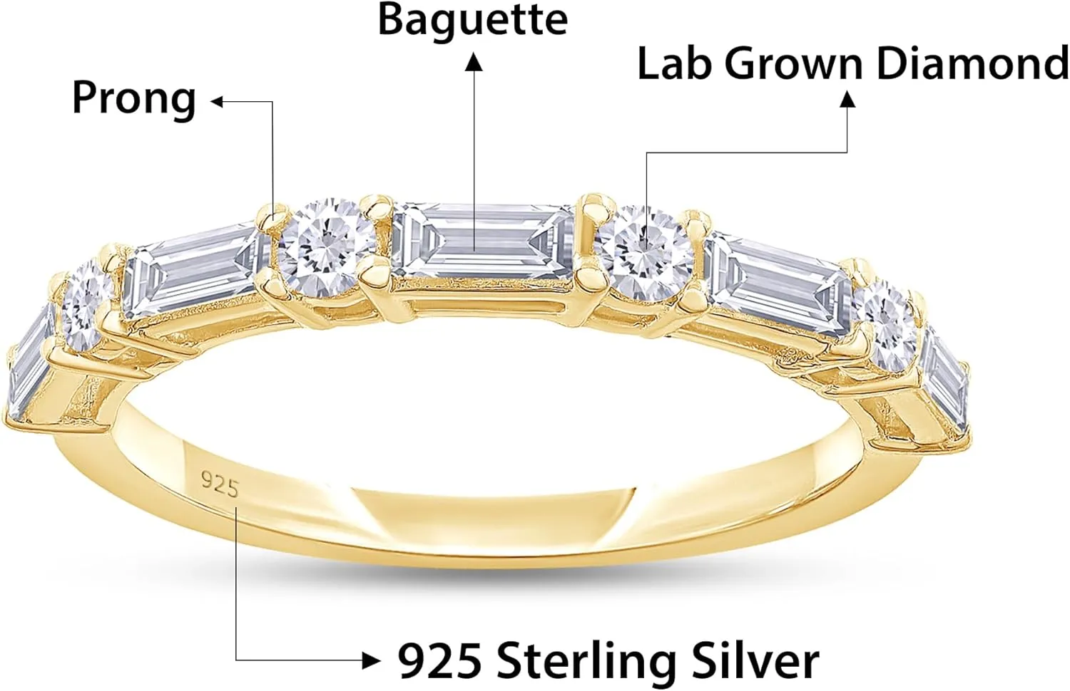 Lab Grown Diamond Wedding Bands for Women, Half Eternity Stackable Engagement Ring In 14K Gold Over Sterling Silver, Promise Rings, Anniversary Bands Gifts For Her (0.60 Cttw)