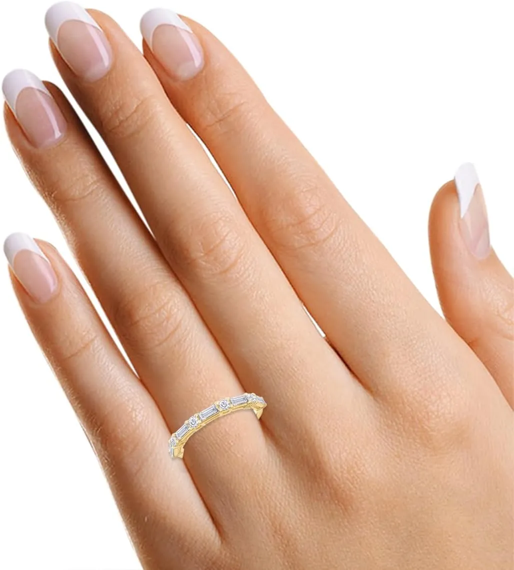 Lab Grown Diamond Wedding Bands for Women, Half Eternity Stackable Engagement Ring In 14K Gold Over Sterling Silver, Promise Rings, Anniversary Bands Gifts For Her (0.60 Cttw)