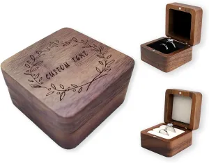 LAIFU Custom Wooden Ring Box for Wedding Ceremony with Text and Pattern Personalised Proposal/Engagement Ring Boxes
