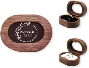 LAIFU Custom Wooden Ring Box for Wedding Ceremony with Text and Pattern Personalised Proposal/Engagement Ring Boxes