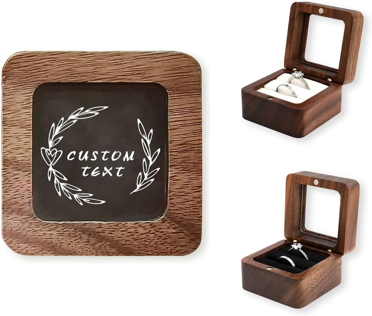 LAIFU Custom Wooden Ring Box for Wedding Ceremony with Text and Pattern Personalised Proposal/Engagement Ring Boxes