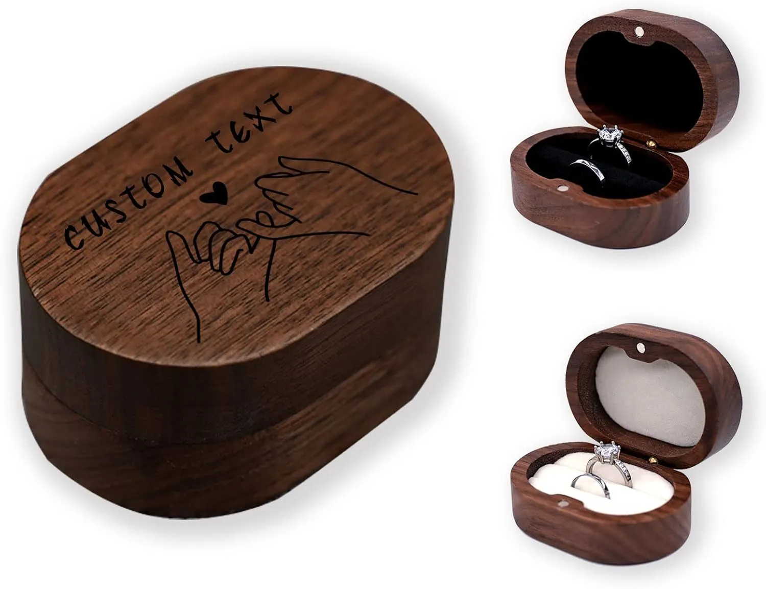 LAIFU Custom Wooden Ring Box for Wedding Ceremony with Text and Pattern Personalised Proposal/Engagement Ring Boxes