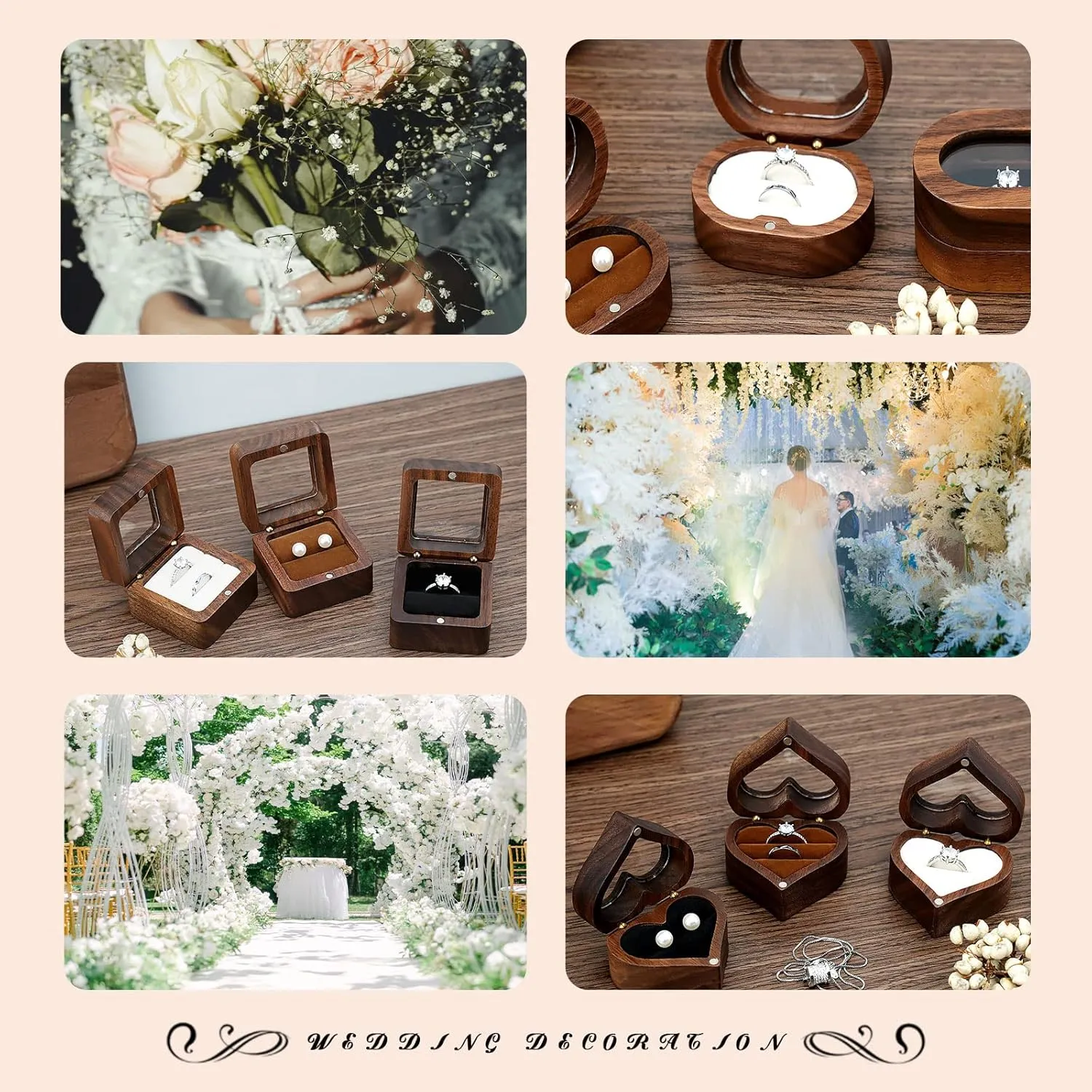 LAIFU Custom Wooden Ring Box for Wedding Ceremony with Text and Pattern Personalised Proposal/Engagement Ring Boxes