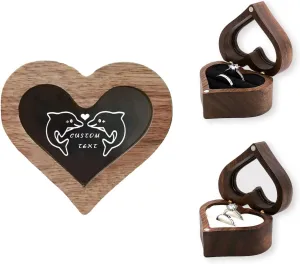 LAIFU Custom Wooden Ring Box for Wedding Ceremony with Text and Pattern Personalised Proposal/Engagement Ring Boxes