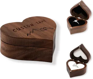 LAIFU Custom Wooden Ring Box for Wedding Ceremony with Text and Pattern Personalised Proposal/Engagement Ring Boxes
