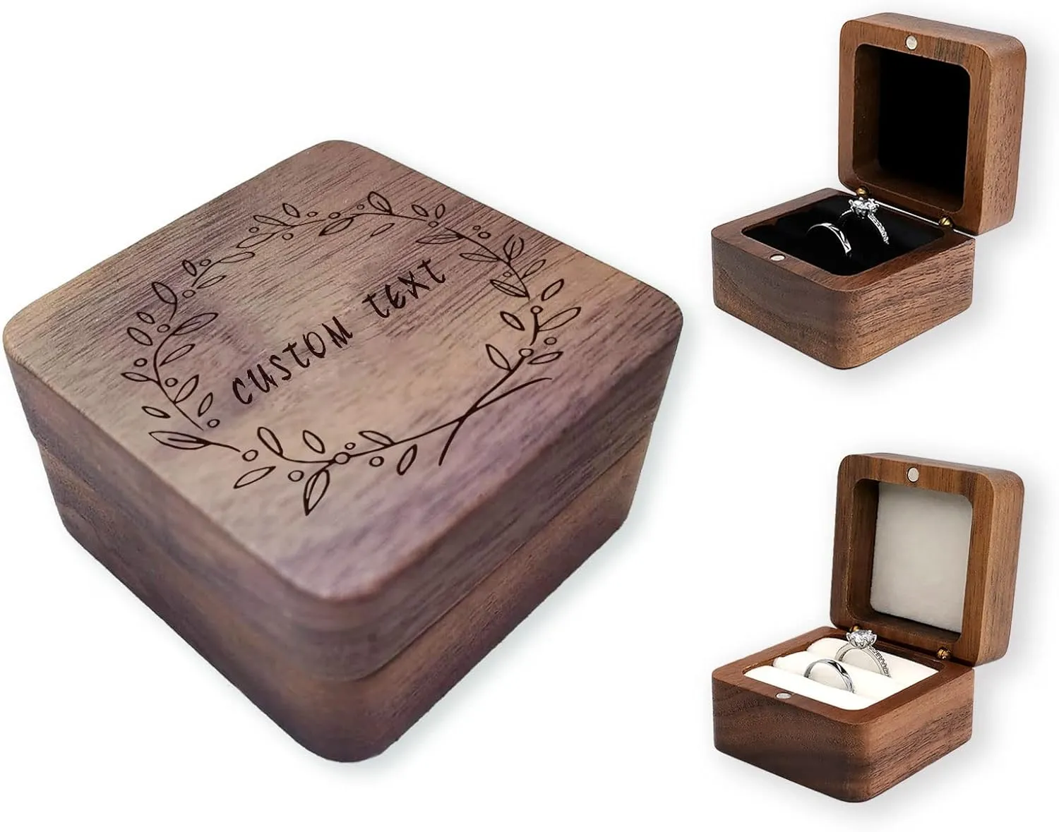 LAIFU Custom Wooden Ring Box for Wedding Ceremony with Text and Pattern Personalised Proposal/Engagement Ring Boxes