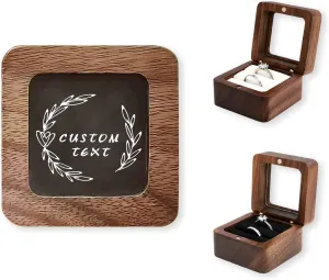 LAIFU Custom Wooden Ring Box for Wedding Ceremony with Text and Pattern Personalised Proposal/Engagement Ring Boxes