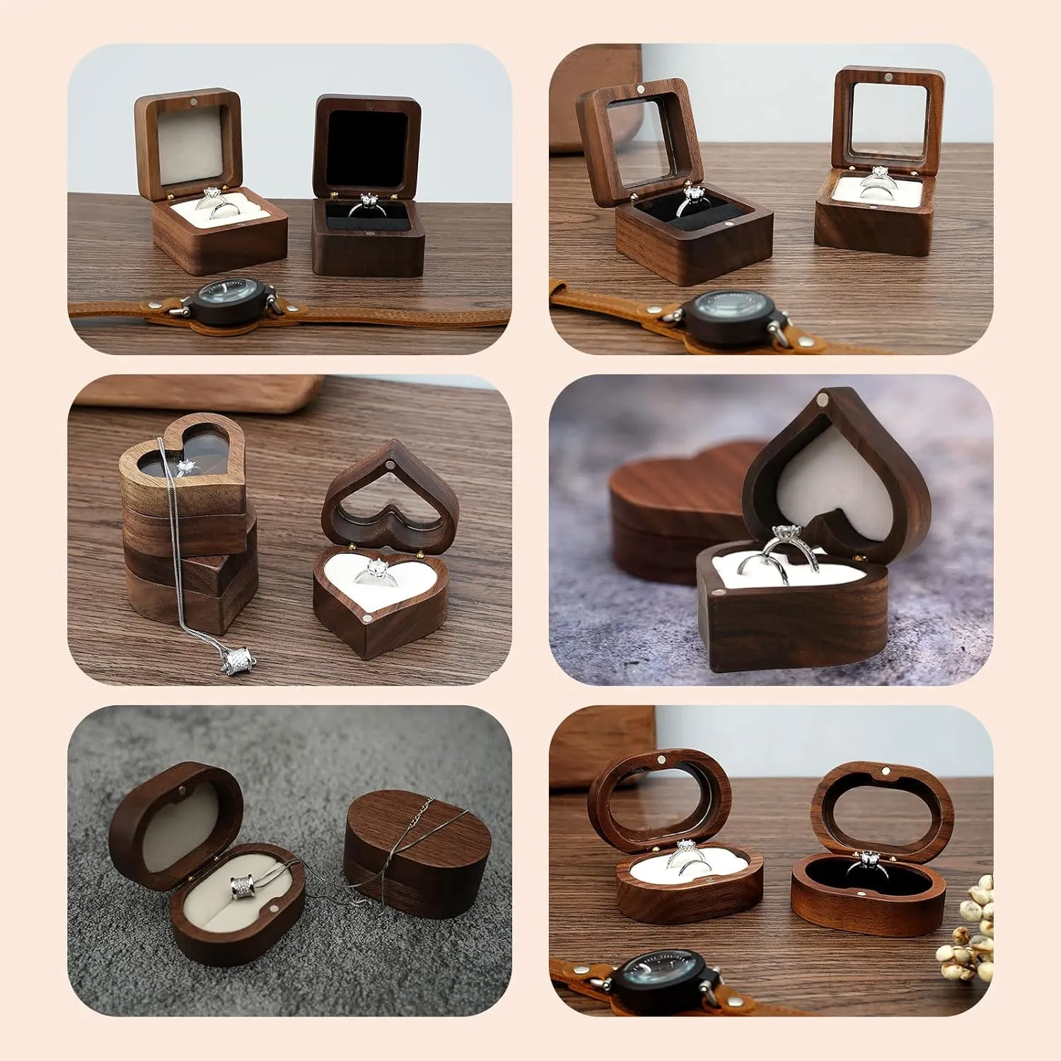 LAIFU Custom Wooden Ring Box for Wedding Ceremony with Text and Pattern Personalised Proposal/Engagement Ring Boxes