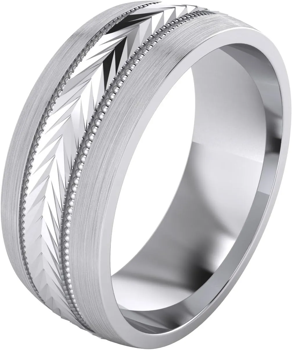 LANDA JEWEL (5 Styles) Heavy Solid Sterling Silver Wedding Band Diamond Cut Patterned Ring Comfort Fit Unisex