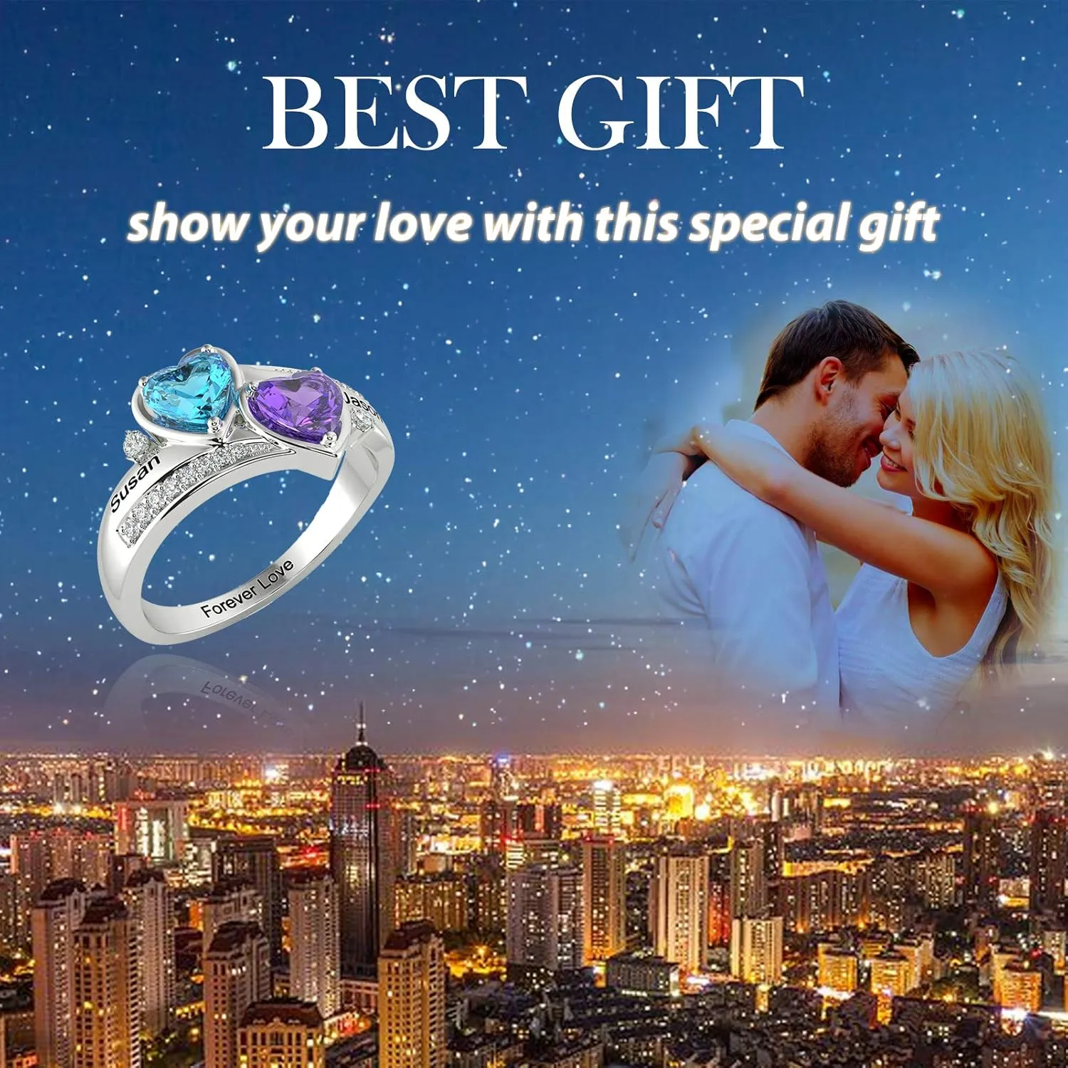 LanM Personalized Mothers Ring with 2 Birthstones  Mothers Day Gifts for Mom Grandmother - Custom Sterling Silver Promise Ring for Women  Engraved Names Jewelry for Her