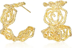 Large Chunky Gold Hoop Filigree Earrings for Women, Statement Lightweight Vintage-Inspired Hoops