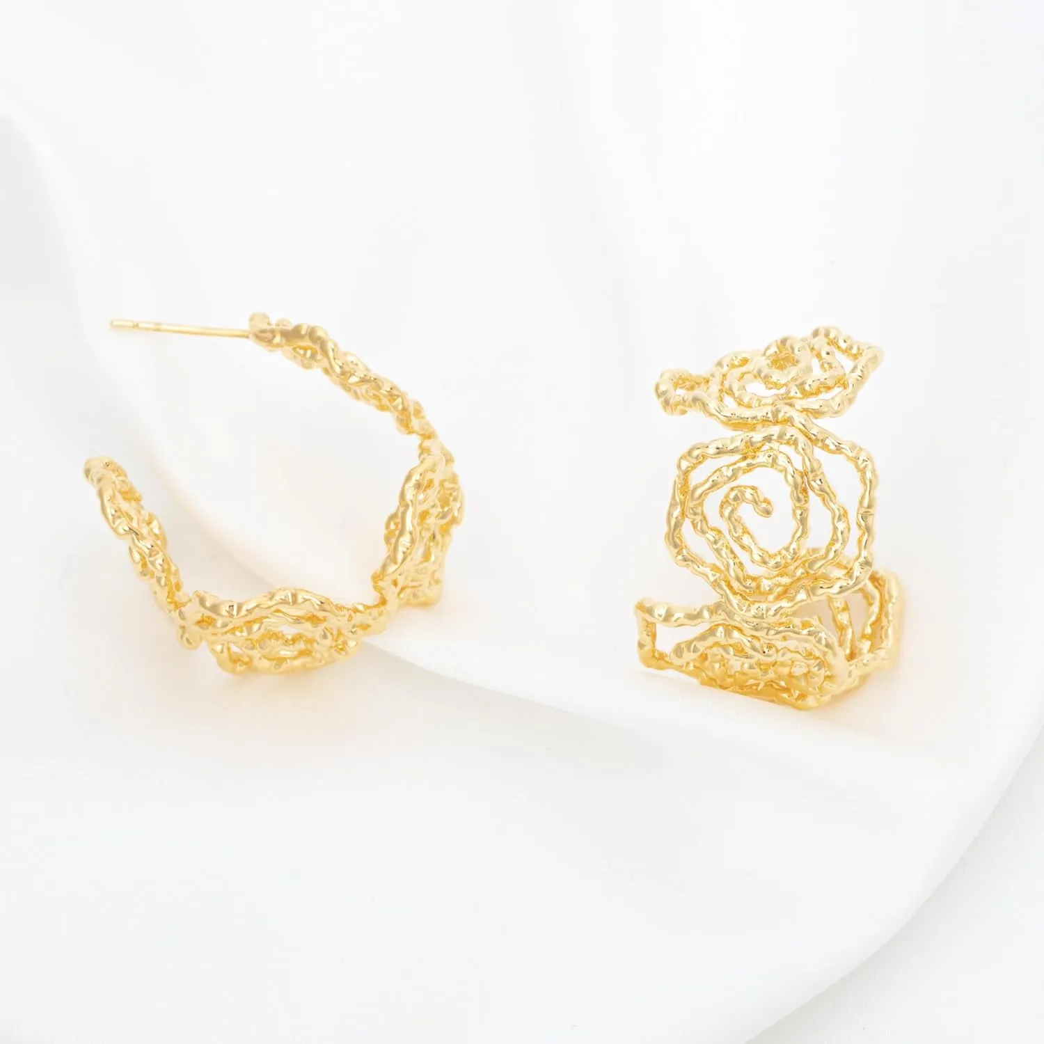 Large Chunky Gold Hoop Filigree Earrings for Women, Statement Lightweight Vintage-Inspired Hoops