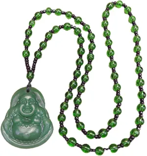 Laughing Buddha Pendant Necklace Green Black Imitation Jade Buddha Guanyin Crystal Beaded Rope Chain Gemstone Lucky Amulet Jewelry for Women Men