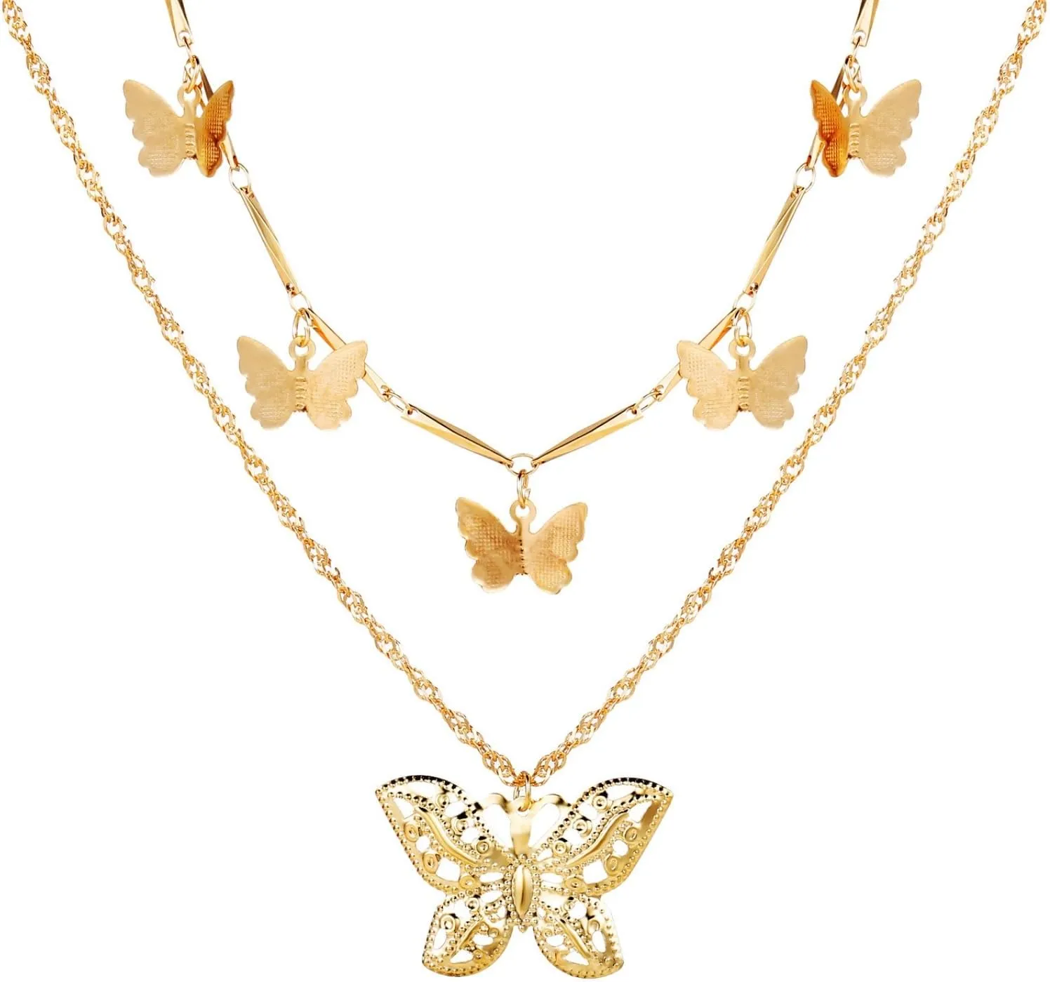 Layered Gold Plated Necklaces For Women Trendy Dainty Non Tarnish Chunky 14k Gold Layering Prom Necklace Set Gold Chain Choker Charm Necklace Stack For Woman